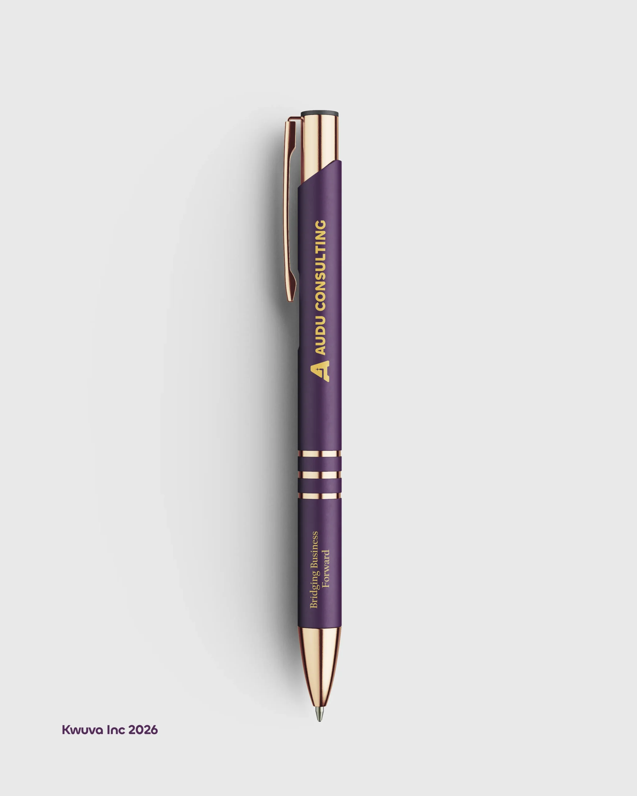Purple AUDU Consulting branded pen
