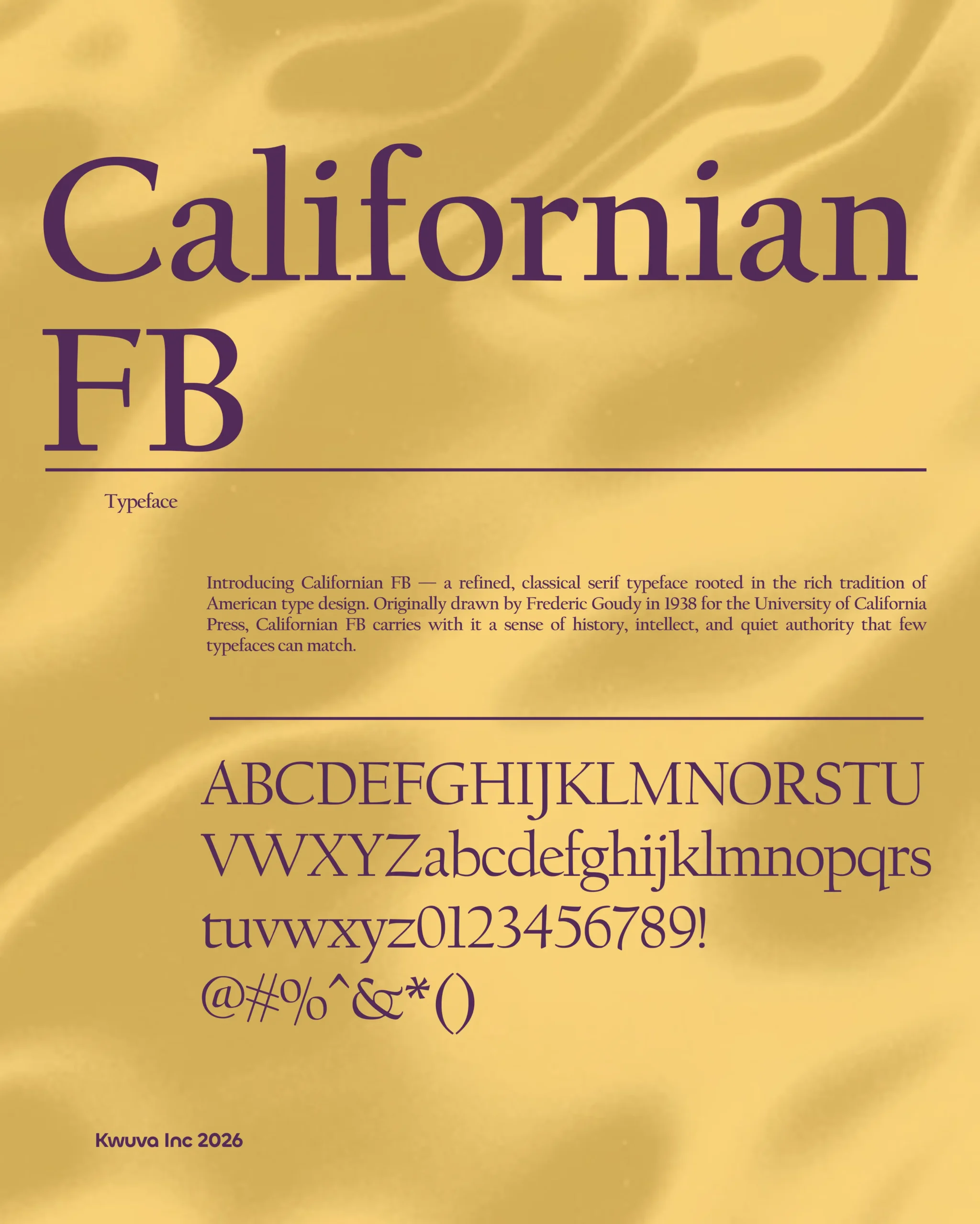 Californian FB typeface specimen on gold