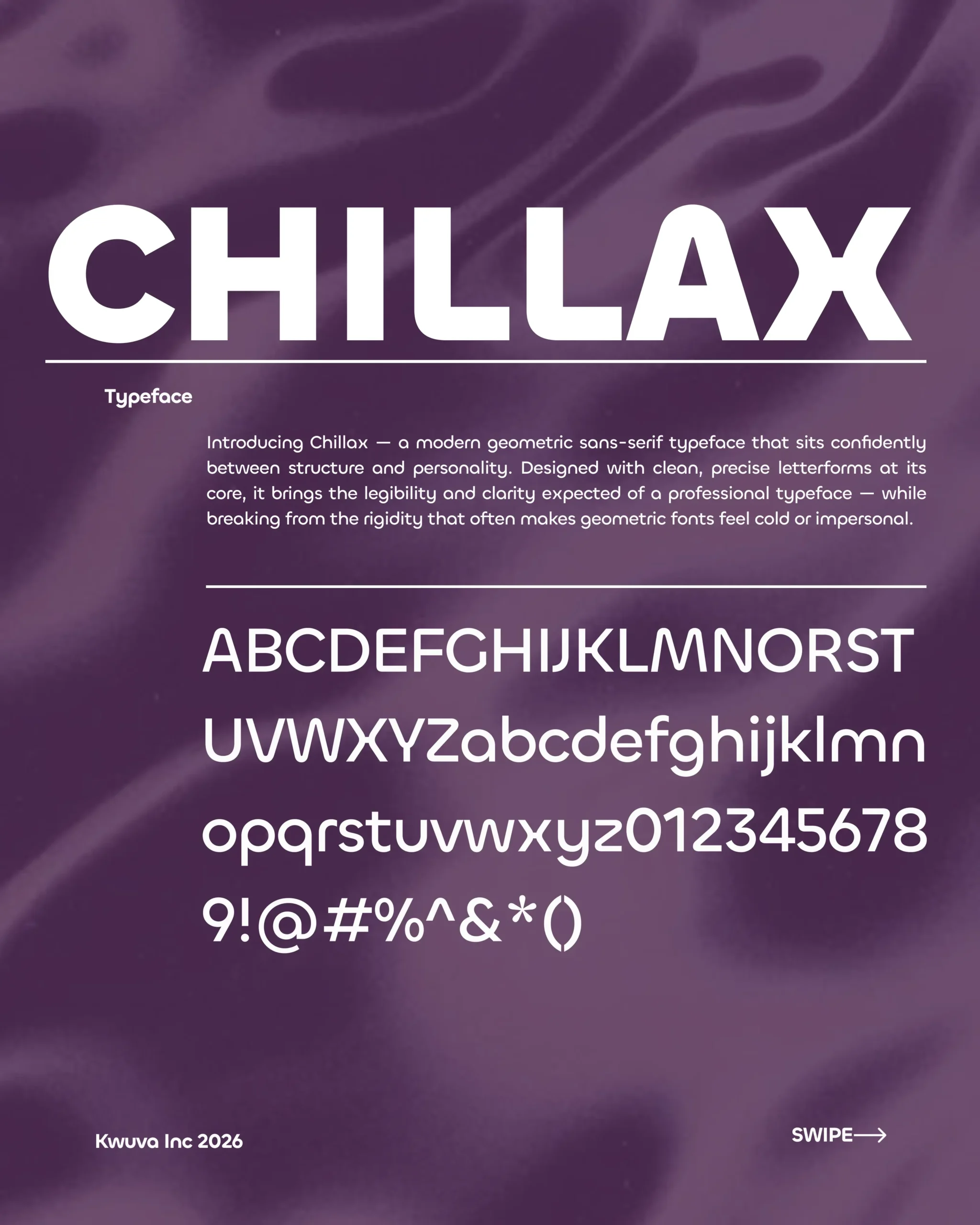 Chillax typeface specimen on purple